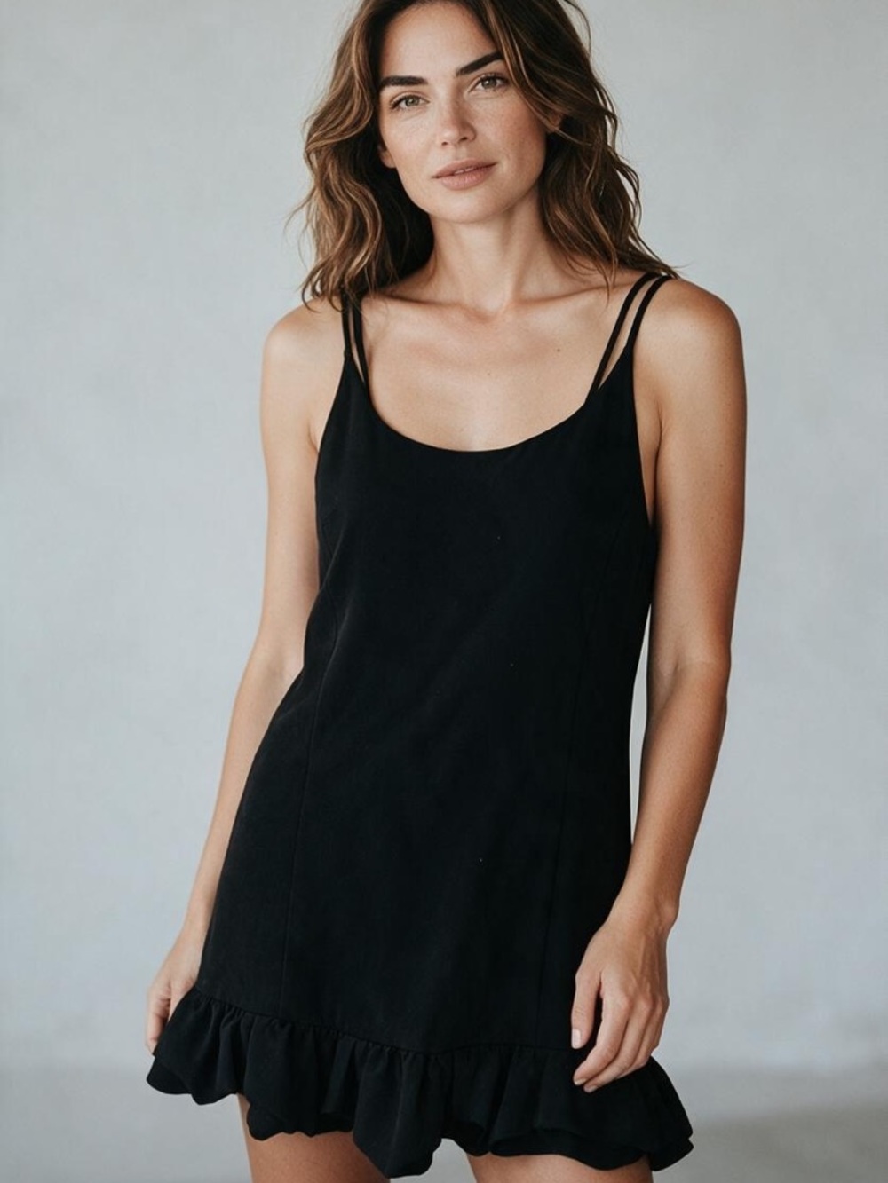 Camila Coelho Black Ruffle-Hem Mini Dress